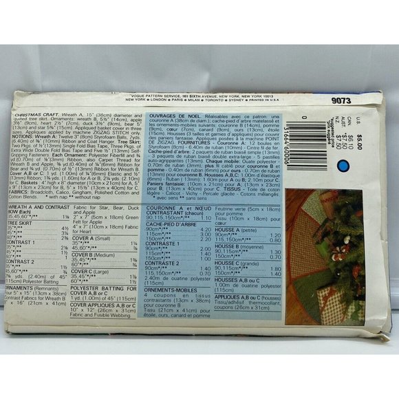 Vogue Christmas Pattern 9073 Wreath Tree Skirt Ornament Basket Cover Craft Uncut - Picture 2 of 5